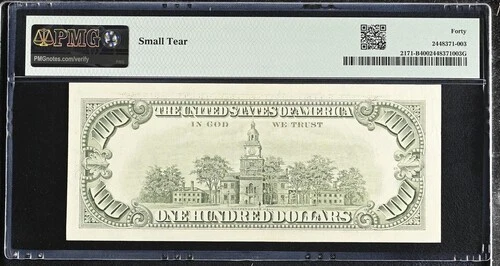 1985 $100 Fr#2171-B One Hundred FRN B Note New York PMG 40 PMG # 2448371-003 - Image 2 of 2