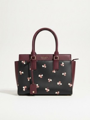 kate spade Black and Burgundy Floral Appliqué Satchel