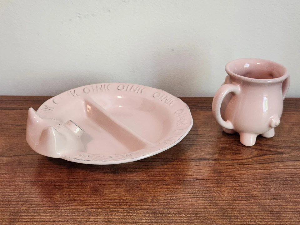 Juego de 2 piezas de vajilla y taza divididos para niños Casafina Baby Cerdo rosa Foto 4 de 4