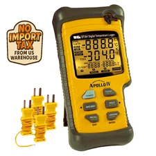 UEi Quad Input Digital Logging Thermometer with K-Type Thermocouples and Display