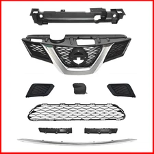 9PC For Rogue 2014-2016 Upper Grille Lower Mesh Chrome Molding Trim Fog lights