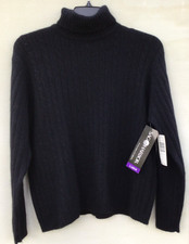 NWT Sag Harbor BLACK CABLE KNIT TURTLENECK SWEATER Size L New