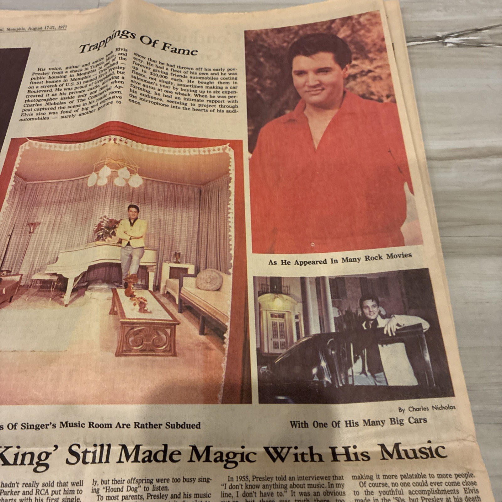 DEATH of ELVIS PRESLEY NEWSPAPER, MEMPHIS PRESS-SCIMITAR,  August 17, 1977