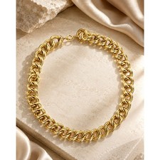 Vintage Gold Tone Chunky Link Double Chain Necklace 80s Statement Collar 18  