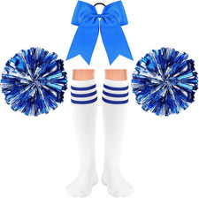 4er Set Karneval Cheerleader Kost&uuml;m Zubeh&ouml;r 2 Cheerleading Pompons aus Metallfol
