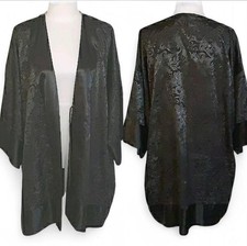 Victoria's Secret Gold Label Open Front Black Satin Kimono Robe  dark romantic