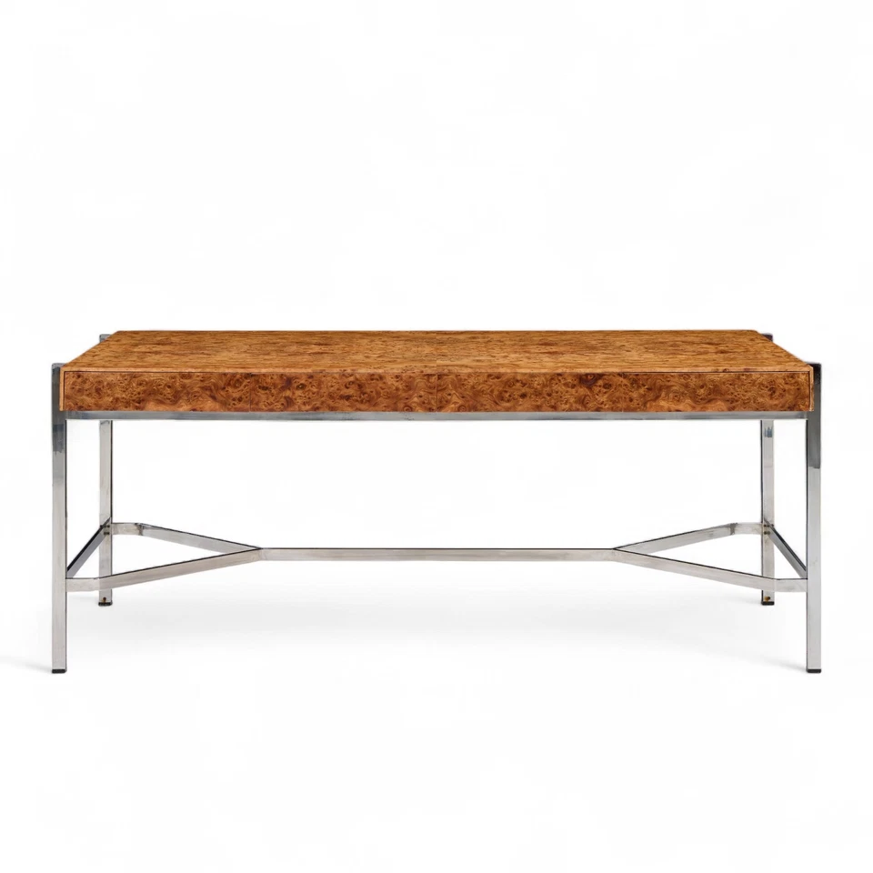 Jack Freiden for Pace Mid Century Burlwood and Chrome Desk - Image 2 of 4