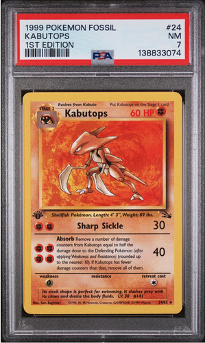 1999 Vintage Pokémon Fossil Kabutops  1st Edition #9/62 – PSA 7 (NM)