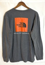 The North Face Men's Large Big Orange Box Logo Gray Long Sleeve T-Shirt Tee