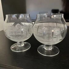 Brandy Snifter  Glasses The Clipper Ship by Toscany Etched 4" Set of Two