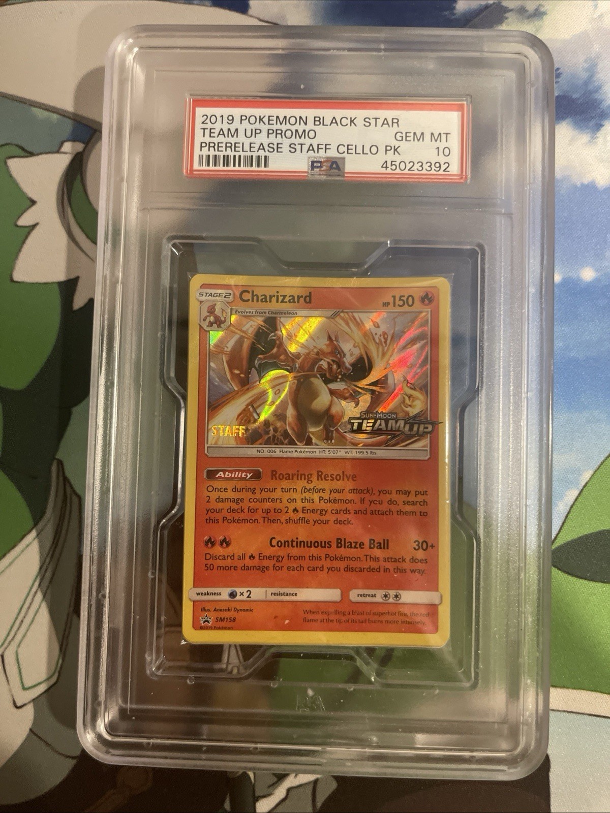 2019 Pokemon Charizard Black Star Promo Team Up Staff Cello PSA 10 SM158