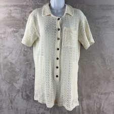 Free People Beach Knit Button Romper Womens Small Cream Short Sleeve Open Weave
