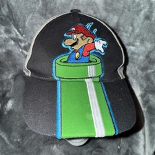 Nintendo Super Mario Bros Baseball Hat Gray Black Youth Snapback Embroidered
