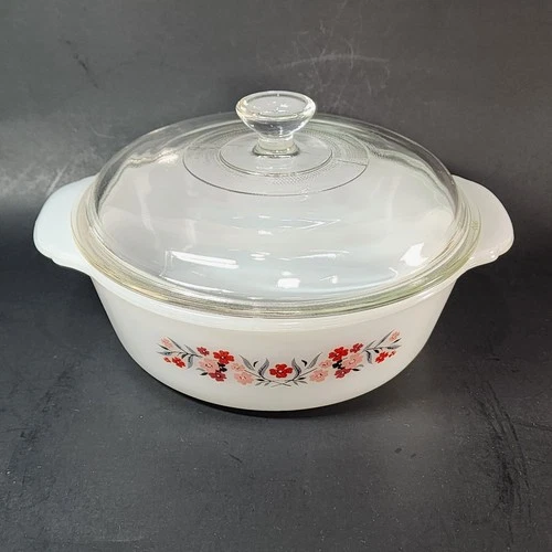 Vintage Fire King PRIMROSE 1 Quart Round Casserole Dish w/ Lid Backwards Stamp