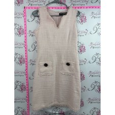 Karl Lagerfeld dress pink Blush Pink Tweed V-Neck Shift Dress buttons black