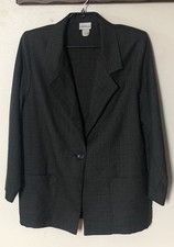 Vtg Modern Essentials S Black Plaid 1-Button Blazer Lightweight Pockets USA
