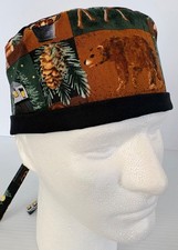 Bear Rustic Cabin Wild Life Lined Medical Skull Scrub Cap Surgery Hat