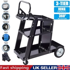 Welding Cart 3 Tier Trolley Chains Plasma Cutter Mig Arc Tig Welder 80kg Storage