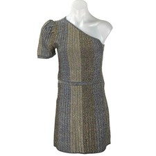 Parker Multicolor Metallic Colorblock Ribbed One Shoulder Mini A-Line Dress Sz M