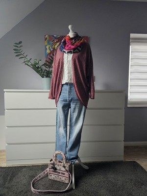 Wunderschöner Vintage Cardigan altrosa offen romantischer Musterstrick M