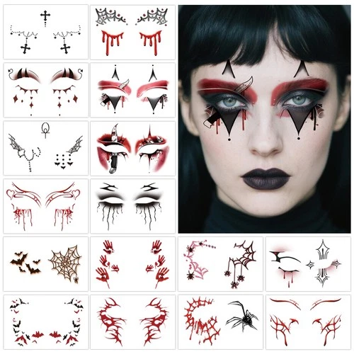 Metuu Halloween Bloody Eyeliner Temporary Tattoos for Adults, 16 Pairs Blood Red - product listing photo