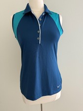 Nike Damski Bez rękawów Golf Polo Top Niebieski Turkusowy Kolaż Guzik Sportowy Średni