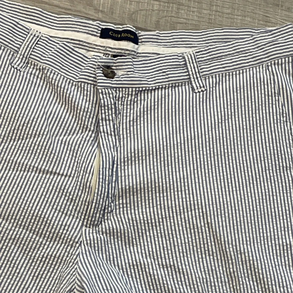 Pantalones Cortos Club Room Seersucker Para Hombres 33w Azul Blanco Preppy Chino Barco de Golf Foto 2 de 4