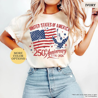 America 250th Anniversary Patriotic Eagle USA Flag Tee 1776