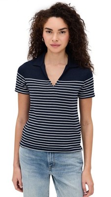 rag & bone Women's The Knit Stripe Polo, Navy/Ivory, XS