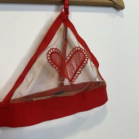 For Love & Lemons Heart Mesh Bra Bralette Skivvies 'Be Mine' Red S