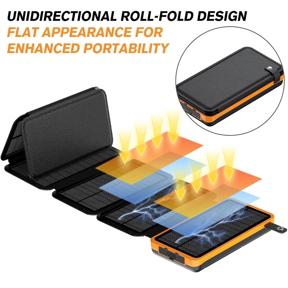 46800mAh Portable 6 Solar Panel Folding Power Bank Outdoor Camping Phone Charger - Image 2 of 4