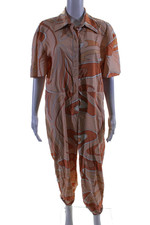Sara Battaglia Womens Abstract Collared Jumpsuit Orange Size 4 14791132
