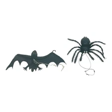 Vintage 1980s Plastic Hanging Bat And Tarantula Black Detailed