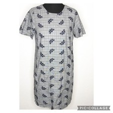 Ann Taylor navy white plaid floral embroidered shift dress size 10