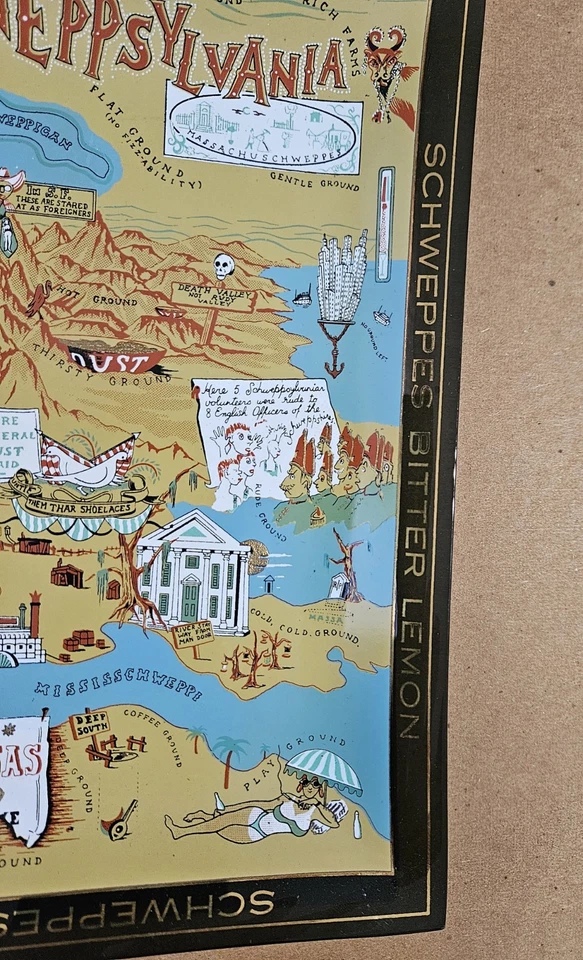 Vintage Schweppsylvania Schweppes Advertising Glass Tray Map Barware Recipes - Image 3 of 4