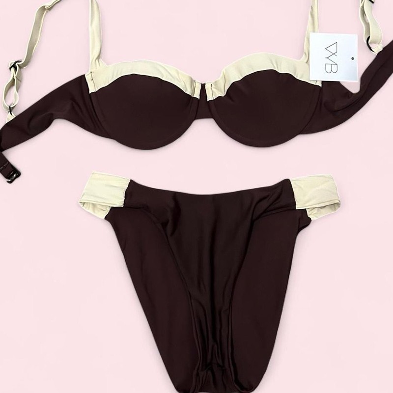 VYB Underwired Bikini Set Brown Beige Adjustable Strap Two Piece Swimwear