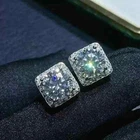 2Ct Round Moissanite Push Back Halo Women's Stud Earrings 14K White Gold Plated