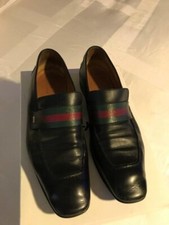 GUCCI BLACK LEATHER COLORED BAND DRESS LOAFER SHOES SIZE:10.5 [RARE]