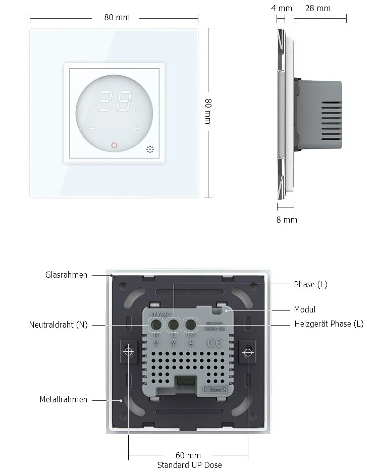 LIVOLO Raumthermostat Thermostat Fußbodenheizung Temperaturregler Glasrahmen - Bild 4 von 4