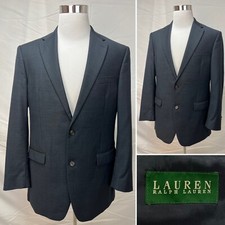 Men's Ralph Lauren Charcoal Gray Windowpane Plaid 42L Blazer Jacket Sport Coat