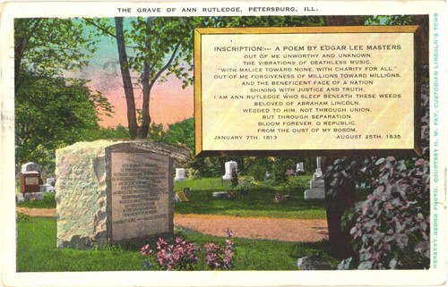 Petersburg Illinois The Grave of Ann Rutledge and Poem Vintage Postcard ...