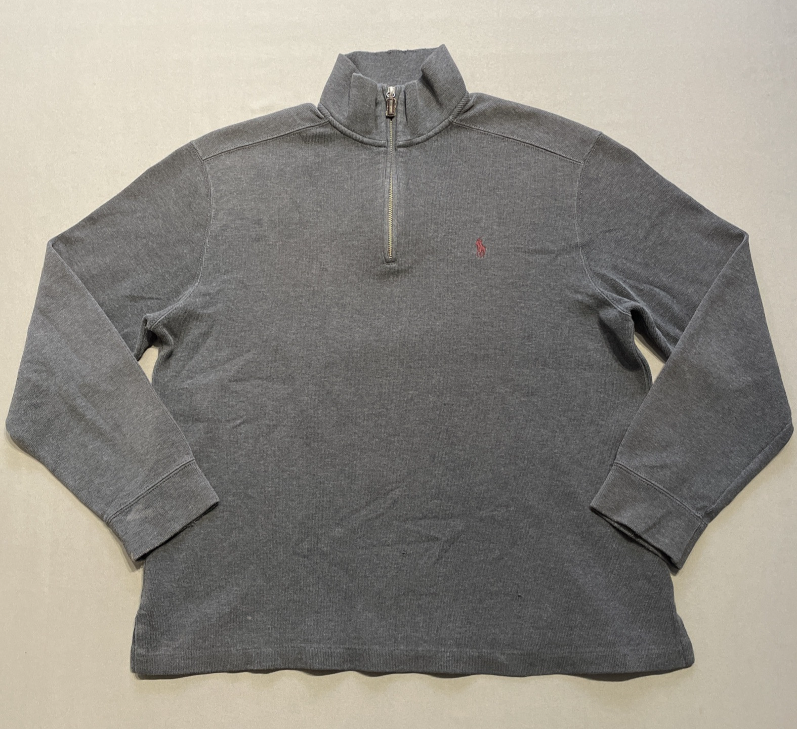 Polo Ralph Lauren maglione uomo grande grigio rosso pony maglia quarto zip felpa