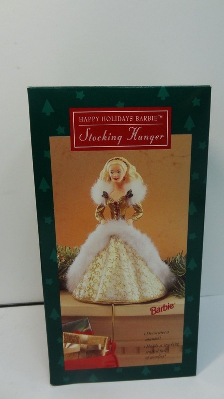 Barbie 1995 Stocking Hanger, Hallmark Happy Holidays  Gold, Original Packaging