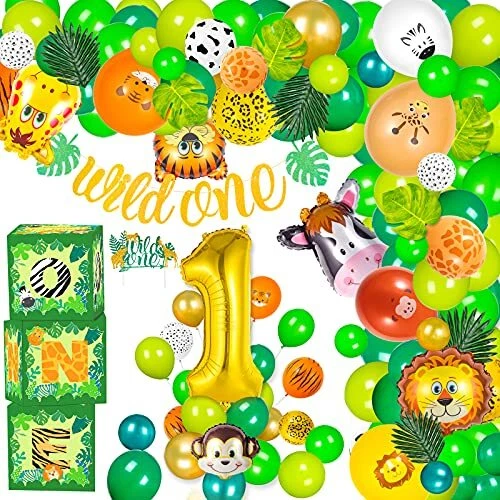 Globos Cajas Decoracion Safari Para 1 Año Fiesta De Selva Cumpleaños Niño  Niña