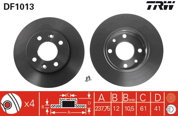 Disque de frein DF1013 TRW pour entretien et remplacement train arrière Dacia