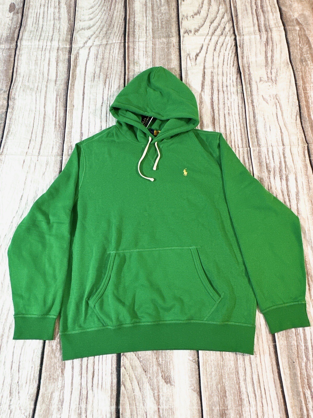 Polo Ralph Lauren Uomo Giallo Pony Logo Felpa con Cappuccio in Pile Colore Verde Tg M (C9)