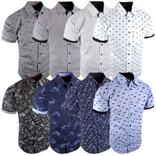 Flip Cuff Short Sleeve Shirt Men Cotton Chest Pocket NEW Casual Prints Button Up