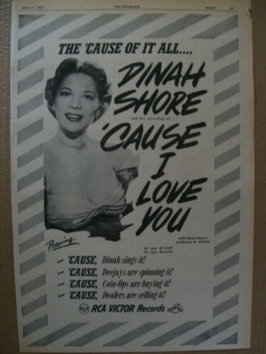 Dinah Shore 1951 Ad- Cause I Love You RCA Victor Henri Rene - Picture 1 of 1