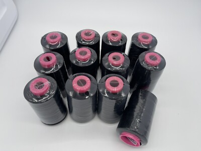 12 Big Spools BLACK Serger Sewing Machine Thread 6000 YARDS per Cone T27 S/2