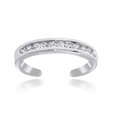 14K Weißgold Beschichtet Kanal-Set Zirkonia Verstellbarer Zehenring MoM Geschenk